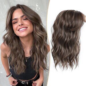 New PANEWAY Brown Hair Topper 16Inch Hair Wavy Curly